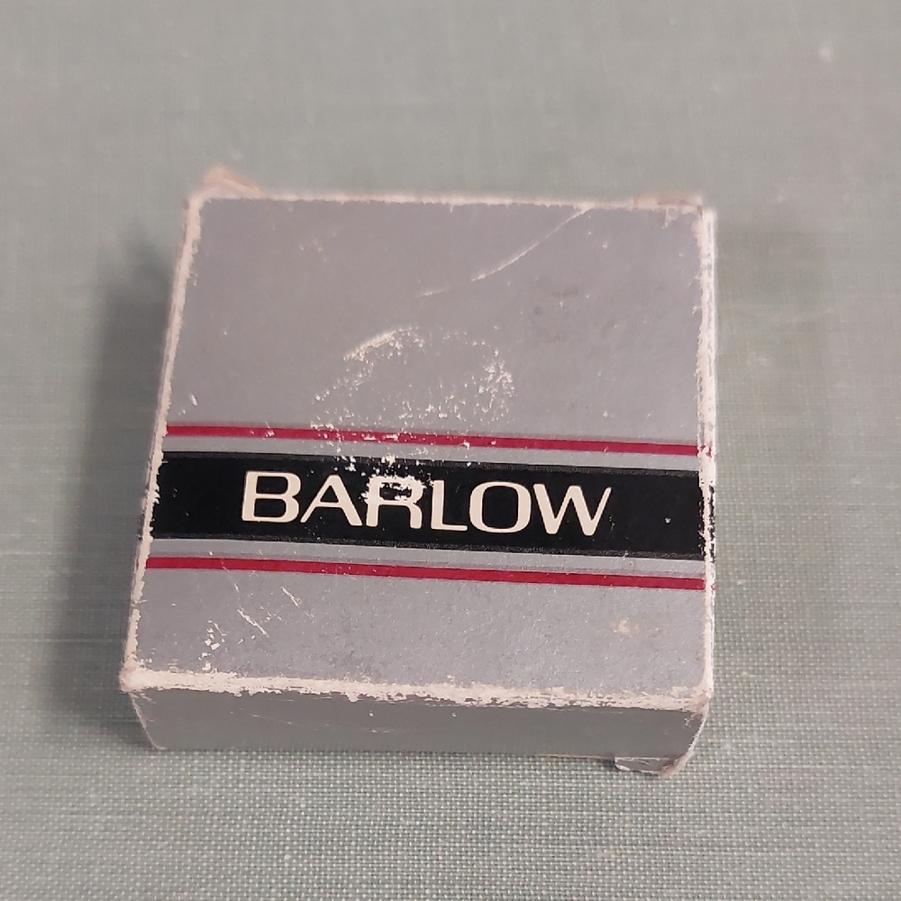 Vintage Barlow Promotional Tape Measure In Gray Box with Red and Black Stripes